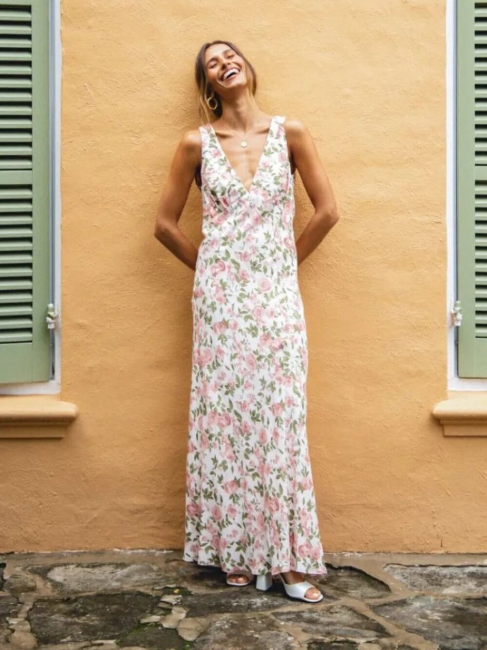 VRG GRL Postcards From Italy Bias Cut Maxi Dress - Rose - Size US 6 (Medium)